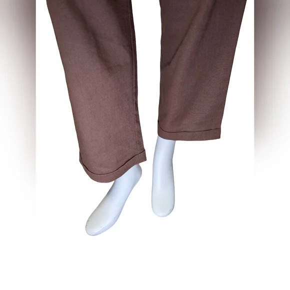 Hannah Canvas 100% Linen Brown Pants |  Elastic Waist Straight Leg | XL - Picture 6 of 9